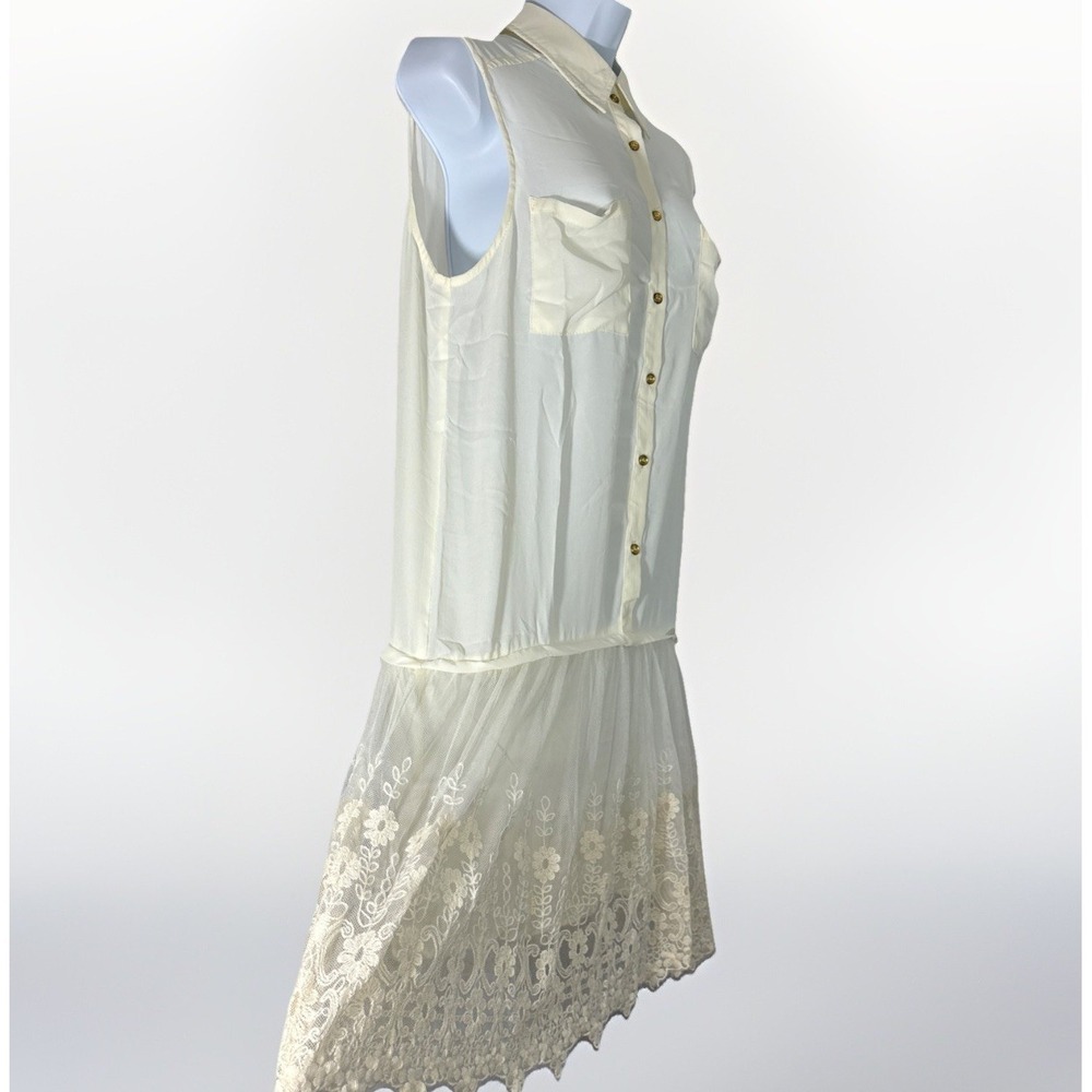 Haute & Rebellious Cream Lace Hem Sleeveless Mini Dress L NWT